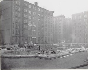 Workers Installing a Fountain in Lucas Garden at Fourteenth and Locust Streets by Unknown